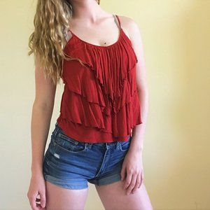 Wet Seal Burnt Orange Ruffle V-Neck Tank